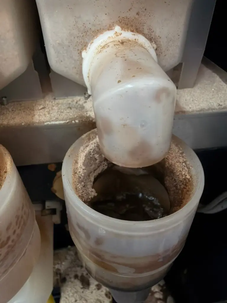 Powder buildup inside a beverage dispenser mixing bowl